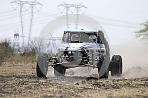 Front view close-up of Racing white Chenowth rally car